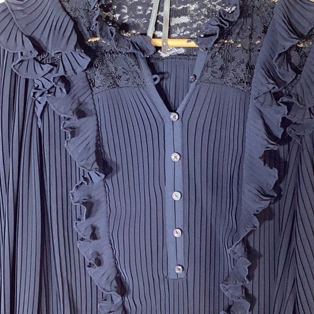 ANTHROPOLOGIE Pleated Ruffled Blouse Black Size XS - Picture 10 of 15